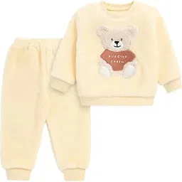Bicolor Cartoon Winter Warm Fleece Kid's Sweatshirt Tshirt and Pajami Pyjama Clothing Set for Boys Girls-image-38