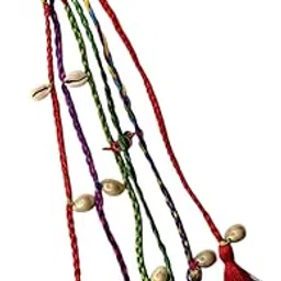VRCREATIONS Handcrafted Boho Hair Accessories with Colourful Tassels, Cowrie Shells and Braided Cord, Multi-Colour 1-image-3