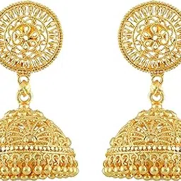 meenaz Jhumka Earrings For Women's Girls Traditional Temple Jewellery 18K One Gram Gold Ethnic Copper Brass Metal Handcrafted South Indian Meenakari Screw Back Studs Jhumkas -Gold Jhumki-M115-picture-52