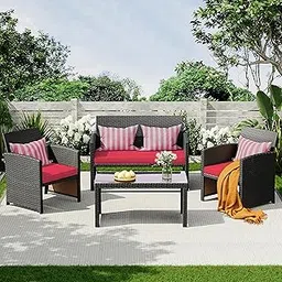 MJA FURNITURE Outdoor Sofa 4 Seater for Balcony, Garden | Weather Resistant 4-Piece Patio Furniture | Outdoor Chair & Table Set | Patio Bistro Set-picture-16
