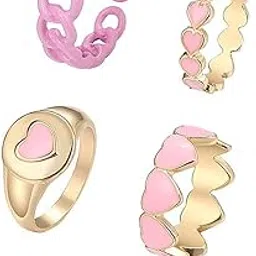 Jewellery For Women Gold Plated Multicolor Heart Shaped Rings Set of 4-image-8