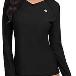 Women Rash Guard Swim Shirt Long Sleeve Sun Protection Thumb Hole UPF 50 V Neck-image-64