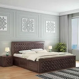 WOODLAB Furniture Sheesham Wood Niwar Queen Size Bed with Box Storage Wooden Double Bed Palang for Bedroom Living Room (Walnut Finish)-picture-15