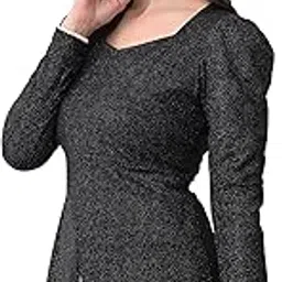 Women’s Black Shimmer Square Neck Long Sleeve Peplum Top – Stylish Casual Wear-image-35