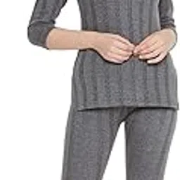 zimfit Women's Cotton Winter wear 3/4 Sleeves Thermal Top and Lower Set in Dark Grey-picture-16