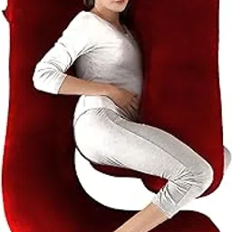 CareFoam Pregnancy Pillows for Sleeping C-Shape Full Body Pillow and Maternity Support - for Back, HIPS, Legs, Belly for Pregnant Women with Removable Washable Grey Velvet Cover (Maroon, J - Shape)-picture-11