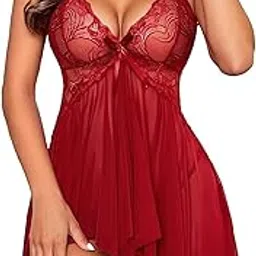rich lust Women Babydoll Lace Lingerie Set Sleeveless Nightgown Mesh Chemise Halter V Neck Boudoir Sleepwear Mini Bridal Night Dress for Honeymoon & Anniversary-picture-25