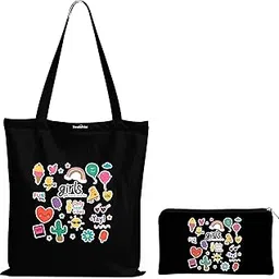 trendoprint Eco-Friendly Printed Black Tote Bag 14 x 16 inch with Makeup Pouch for College, Shopping and Travelling (TB33)-picture-52