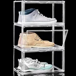 ABOUT SPACE Shoe Boxes - Transparent 3 Pcs Acrylic Sneaker Box Crates | DIY Shoes Storage Box for Men, Women Display Shoe Rack for Sneakers Flats Flip-flops Loafers Heels Wedges (L36 x B 27 x H 23cm)-picture-11