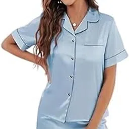 Women's Satin Plain/Solid Relaxed Night Suit Set of Top & Shorts Pajama Set Button-Down Silk Pajamas Floral Sleepwear Bridal Pjs Lounge Pj Sets-picture-52