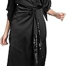 shaye Lapel Collar Black Sequinned Short Sleeves Party Wrap Dress for Women-picture-2