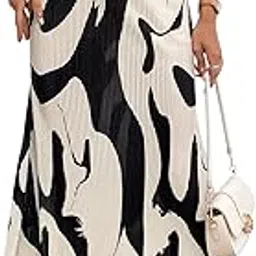 gorglitter Women's Graphic Print Pleated Skirt Elegant High Waist Long Skirt-picture-12
