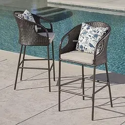 BRISHI Outdoor Bar Chair Garden Patio Bar Stool 2 Chairs for Balcony, Backyard, Lawn and Poolside, Kitchen (Dark Brown)-picture-13