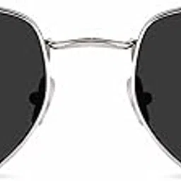 Stylish Hexagon Frame Silver Metal Sunglasses with Black UV-Protected Lenses – Trendy Goggles for Men & Women, Modern Design-image-19
