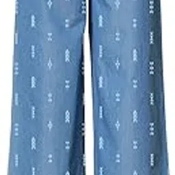 novio Printed Denim Wide Leg Palazzo Pants, Blue-picture-44