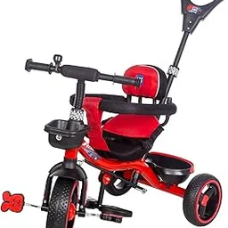 Mee Mee Premium Baby Tricycle 1 to 5 Years, Upto 30kgs | BIS Certified, Safe & Stylish Fun for Boys and Girl with Parental Control, Comfortable Seat, Wide Wheels Rubber Grip (Red,Black) image 1