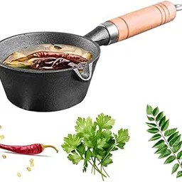 Supvox® Cast Iron Mini Tadka Pan with Wooden Handle, 1 Pc Butter Warme Iron Oil Heating Pot Cookware Melting Pot for Oil Heating, Melting Butter, Chocolate & Warm Milk-picture-11