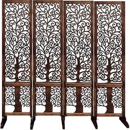 Wooden Room Partition 6 Feet | Room Divider Screen Separator with Stand for Living Room Solid Wood Decorative Screen Partition (Floor Standing, Color - Brown, 4 Panel, Pre-Assembled)-picture-36