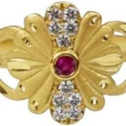 accessher Woman's & Girls Gold Plated Red Stone American Diamond Finger Ring Traditional Floral Motif Sparkling Golden Finger Ring Elegant Jewellery Gift for Anniversary-picture-35