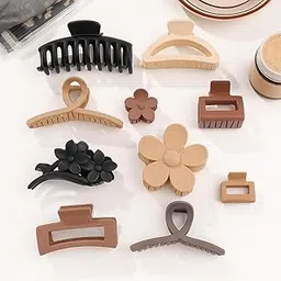 Fiable Collection Pack of 7 Large Hair Claw Clips for Women – Matte Finish Non-Slip Hair Clips with Flower & Loop Design – Strong Grip Hair Claws for Thick & Thin Hair, Neutral Tones-picture-32