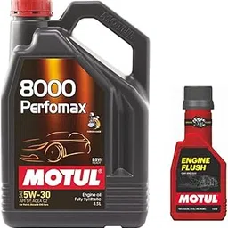 Motul 8000 Perfomax 5W-30-3.5L|Fully Synthetic|Maximum Performance|Suitable for Petrol, Diesel & CNG Cars and Engine Flush (250ml) Combo image 1