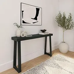 Runam Woods Modern Solid Wood Standing Console Table for Living Room, Sofa Table Narrow Entrance Table Hallway Back Couch Living Room Lobby (Black, 140-CM Long)-picture-14