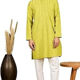 amazon brand - tavasya Men's Rayon Blend Geometric Regular Floral Embroidered Kurta-picture-24