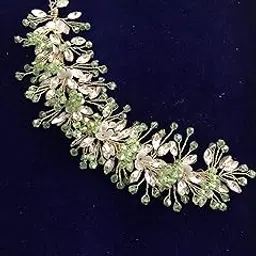 Samyak Wedding Hair Pins | Crystal & Pearl Beaded Hair Vine For Bridal Bridesmaid Tiara Hair Accessories (GREEN)-picture-19