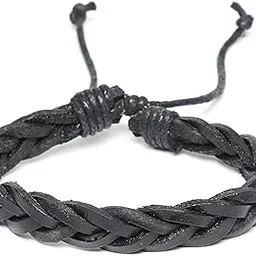 oomph OOMPHelicious Jewellery Black Braided Leather Handmade Wrap Fashion Bracelet For Men & Boys-picture-34