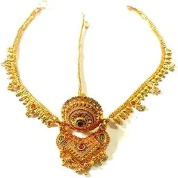 nikyanka Gold Plated Jewellery Traditional Rajasthani rajputi golden borla,rakhdi for Womens and Girls-picture-15