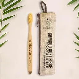 Life Protection Organic Bamboo Manual Toothbrush For Adults With Soft Bristles (1 Toothbrush),Beige image 1