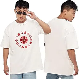 Anime Eye Icons Oversized OffWhite Tshirt for Men and Women Drop Shoulder Unisex Baggy Loose Fit Cotton T-Shirts-image-66