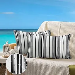 JASEN Black and White Striped Outdoor Pillow Cover, Outdoor Lumbar Pillow Covers 12x20 Waterproof Set of 2, Decorative Throw Pillow Cover for Outside Patio Furniture Garden (No Inserts)-picture-15