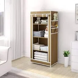 RAXON WORLD® Adjustable Portable Wardrobe for Clothes Racks Metal Tube and Pp Plastic (Do-It-Yourself) Storage Unit, Beige Color, 4 Layer-picture-36