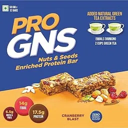 ProGNS Protein Bar - Low Carb High Protein Energy Bar - Made with CranBerry & Green Tea Extract - Low-Calorie Healthy Snack Bar - Fiber-Rich Cereal Bar For Weight Management, 50gm-image-52