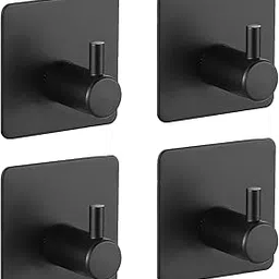 KONSSEE Adhesive Hooks Heavy Duty Stick on Wall Towel Hooks Door Waterproof Stainless Steel Adhesive Towel Hooks Holders for Hanging Clothes Bathroom (New Hook 4 PC Black)-picture-40
