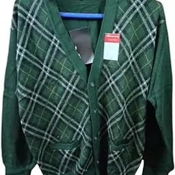 Women's V-Neck Plaid Cardigan Sweater, Forest Green, Button Front-picture-26