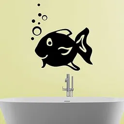ISEE 360® Fish with Bubbles Vinyl Decal for Wash Basin Walls Waterproof Stickers Home Bathroom Washbasin Office Bath Room Play School Kids Room Kids Bathroom Black Sticker L X H 10 X 12-image-12