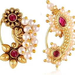 Vivastri's Premium & Elegant Peackock Style Cubic Zirconia Bead Studded Nose Rings For Women & Girls -VIVA1180-1133NTH-Press-Red-image-89