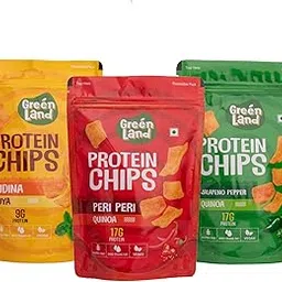 GREENLAND Protein Chips (Pack of 3, 80g Each) Healthy Snacks | Gluten Free | Rich in Protein | Zero Trans Fat | Flavor: Peri Peri Quinoa, Jalapeno Pepper Quinoa, Pudina Soya-picture-15