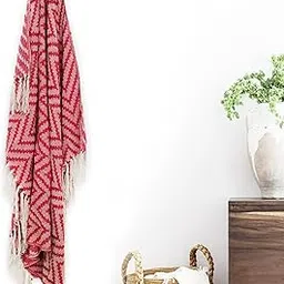 AJAYAN Cotton Zig Zag Soft Throw 50 * 60 INCHES with Fringes for Decorative Living Room Sofa Chair and Bed - (50 * 60 INCHES, RED)-picture-50