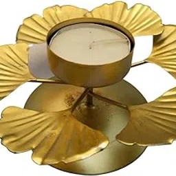 Brass Tea Light Candle Holder Diya for Diwali Home Decoration Leaves Shape (Brass)-picture-20
