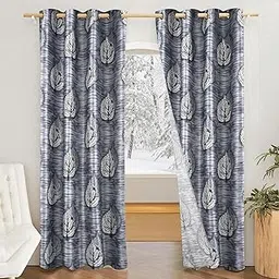Amazon Brand - Solimo Polyester 75% Blackout Leaf Print Window Curtains|75% Room Darkening| 5 Feet |Set of 2| Leaf Print Design | for Living Room Kids Room and Bedroom | Color- Grey| Light-Filtering-picture-28