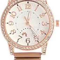 haute sauce Women's The Ribbed Round Watch | California Gold Stainless Steel Strap | Ivory White Dial | One-Size | Adjustable Closure | Quartz | Battery | Wrist Belt Watch for Female and Girls-picture-17