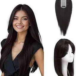 VIVIAN 2 Clip Matt Hair topper for Women Natural Color | 16 Inch Hair Toppers Invisible Seamless Mini Volumizer Clip in Hair Extension (Brown)-picture-37