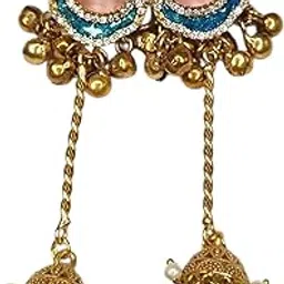 sajobhi Kashmiri Jhumka Earrings with Pink Rose Quartz, Crystal Embellishments, Turquoise Enamel and Pearl Danglers-picture-36