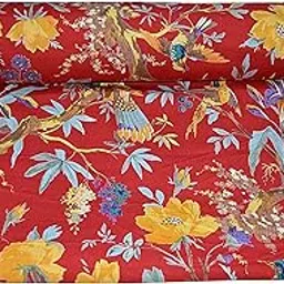 Fashionmart Pure Cotton Unstitched Jaipuri Handmade Digital Printed Fabric Material for Women Kurta/Blouse/Palazzos/Piece Material for Women’s (Bird Red, 5 Meter)-picture-12