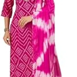 Shri Ganeshji Collection Cotton Printed Kurta Pant Dupatta Set for Women | Ethnic Wear with Three-Quarter Sleeves Color Pink-image-14