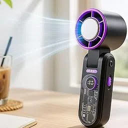 WELTHERM Mini Portable Handheld and Table Ice Fan with Ice Cool Air and Cooler, Travel |Neck| Table |Hand|200 Speed| Handheld Cooler|Digital Display| Turbo Speed|Foldable with Neck Strap Holder|-image-32