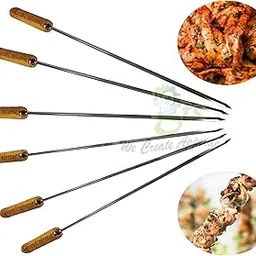 GreenUniverse Grill Sticks for Griller Long Steel Rods with Wooden Handle for Easy Making Chicken Tandoor, Paneer Tikkas, Seekh Kabab Etc. (4)-picture-21